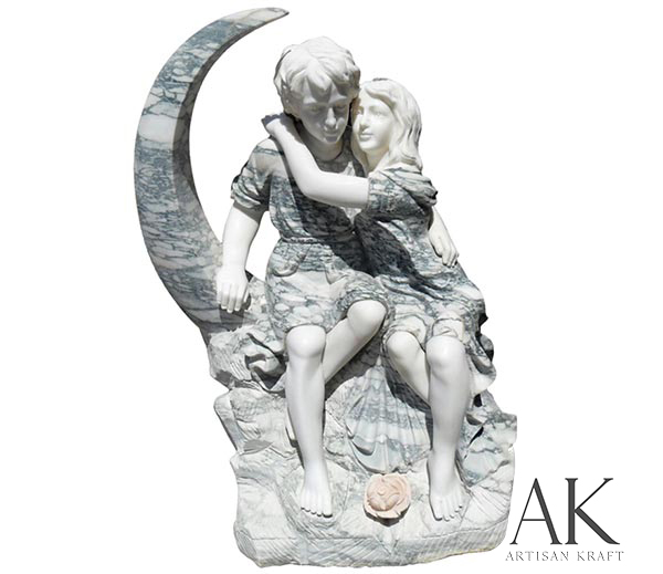 Children On Moon Marble Statue