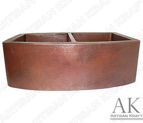 Hammered Copper Farmhouse Double Basin Modern Sink