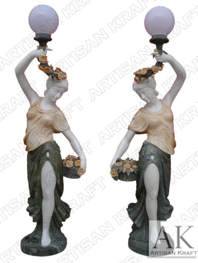 Woman Lamp Post Pedestal Statue