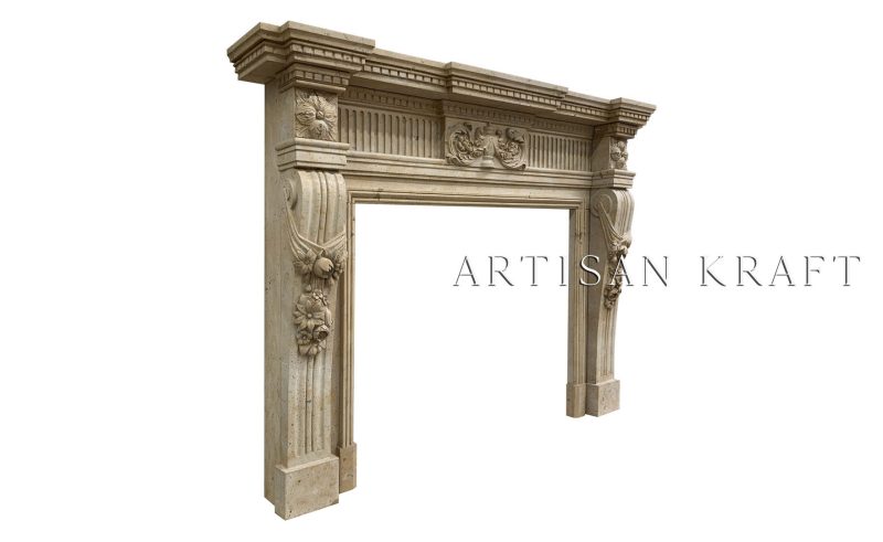Fluted Ancient Marble Fireplace Stock