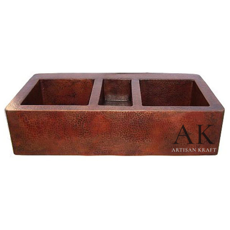 Triple Well Farmhouse Hammered Copper Sink