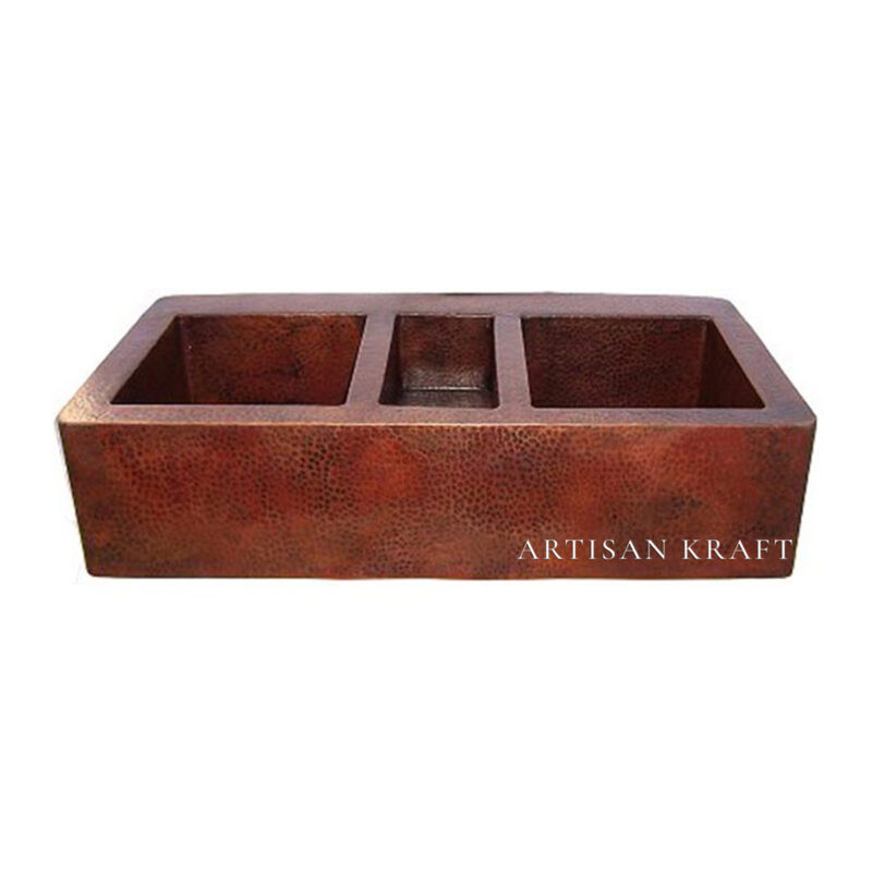 Triple Well Farmhouse Hammered Copper Sink